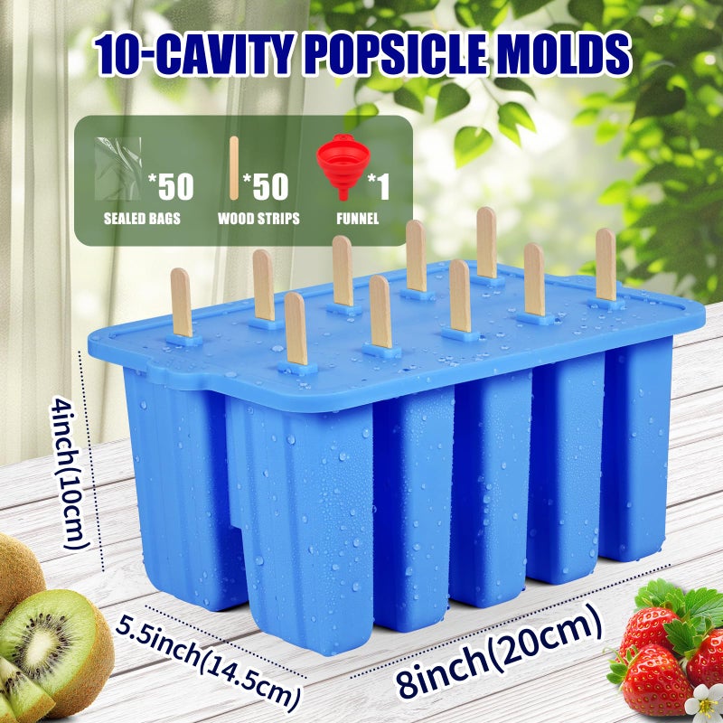 Waybesty Silicone Popsicles Molds,Popcylce Molds,Food Grade Reusable Popsicle Molds for Kids,Homemade Popsicles Molds,Ice Cream Mold,Ice Pop Molds Maker with Popsicle Stick,Popsicle Bag,Funnel (Blue) - Image 2